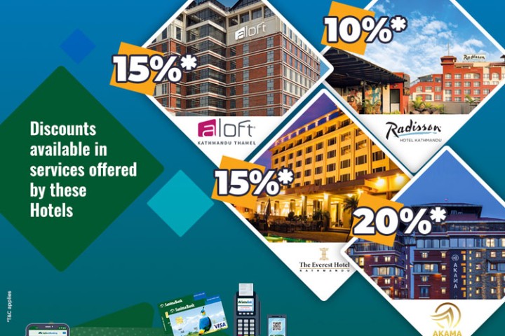 सानिमा बैंकका कार्ड होल्डरले ३ वटा पाँचतारे होटलमा २०% सम्म छुट पाउने