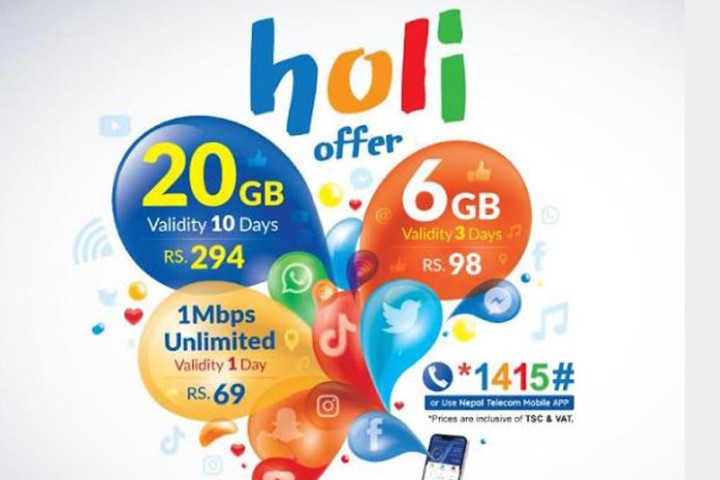 टेलिकमको होली अफर : ६९ रुपैयाँमै २४ घण्टा अनलिमिटेड डाटा, अरु यस्ता छन् प्याकेज