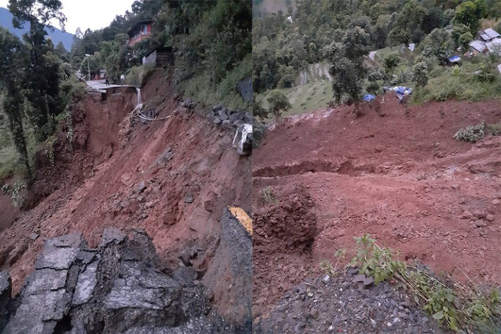 चीन जाेड्ने मुख्य नाका रसुवागढीसँग सम्पर्क टुट्यो, पहिरोले सडक नै बगायो