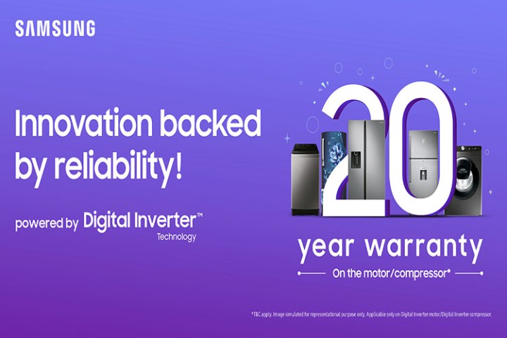 सामसङ वासिङ मेसिनको मोटर्स र फ्रिजकाे कम्प्रेसरमा २० वर्षको वारेन्टी