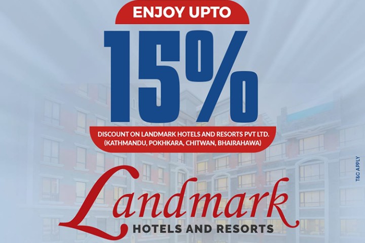 ग्लोबल आइएमई बैंकका ग्राहकलाई ल्याण्डमार्क होटलमा १५ प्रतिशत छुट