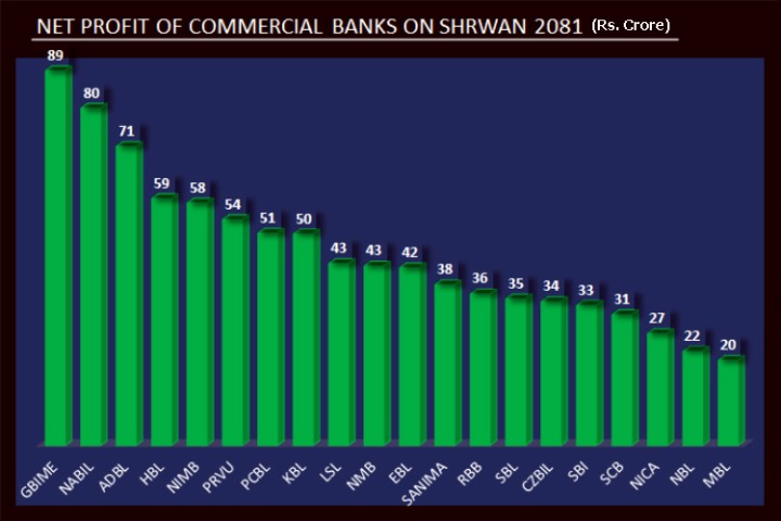 बैंकहरूको नाफा साढे ७% बढ्यो, ग्लोबलले नबिललाई उछिन्यो, कुनको कति ?